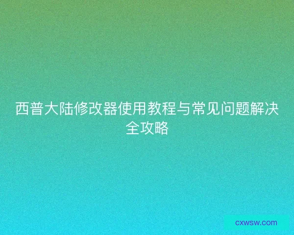 西普大陆修改器使用教程与常见问题解决全攻略
